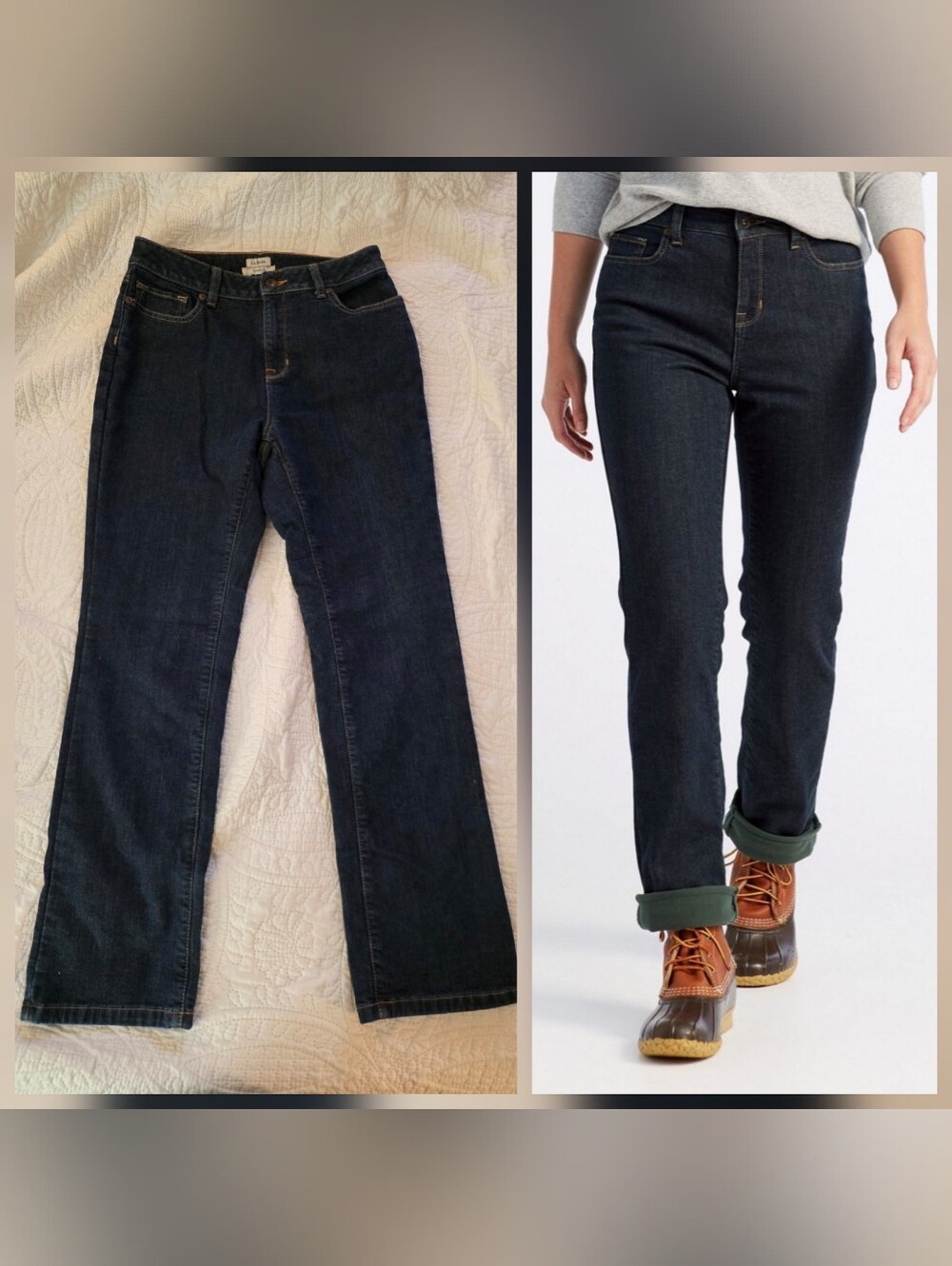 L.L. Bean Dark Wash Flannel Lined Classic Fit Straight Jeans